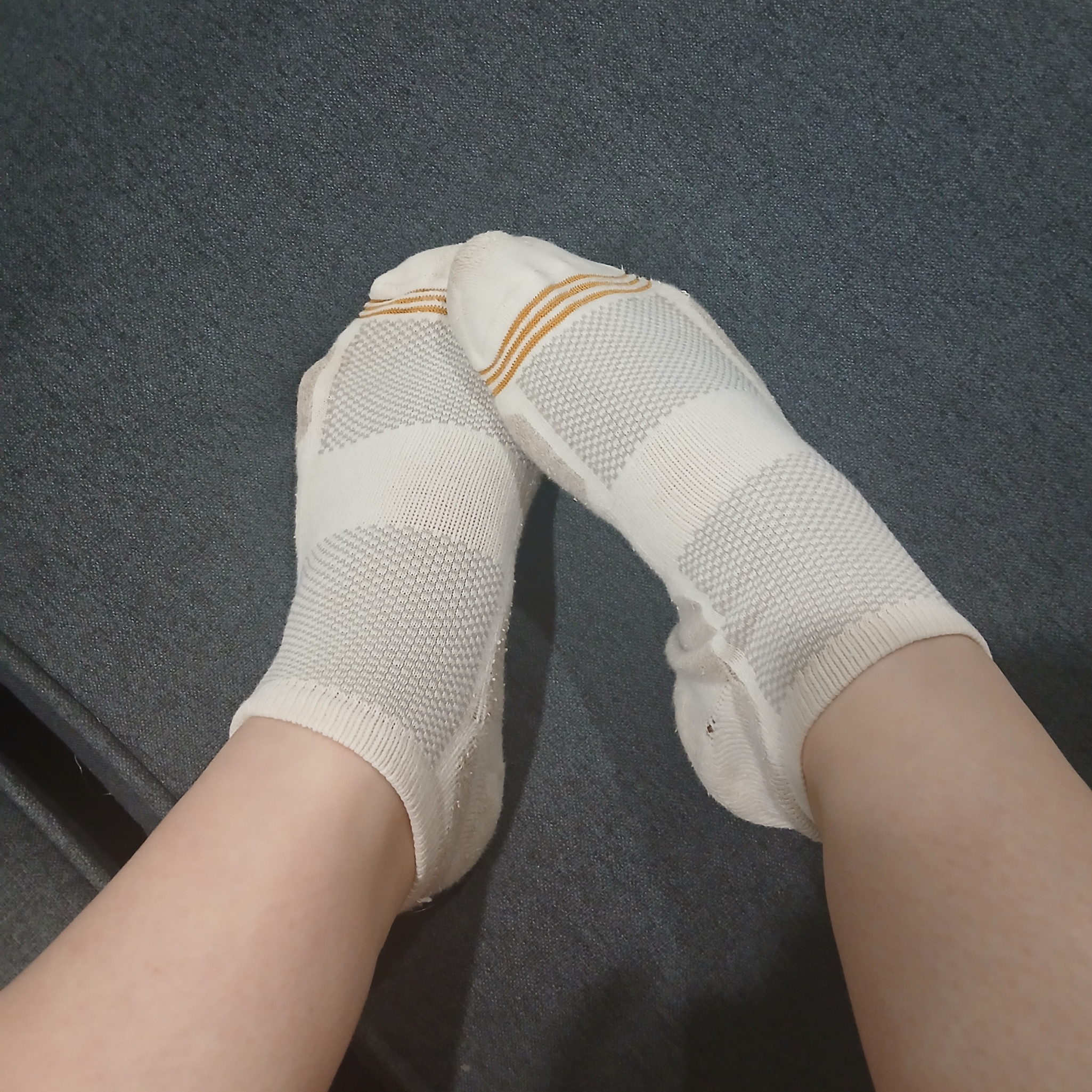 Mailed Very Old White Socks With Holes And Staines Soles